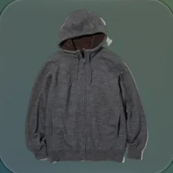 A gray knit zip-up hoodie